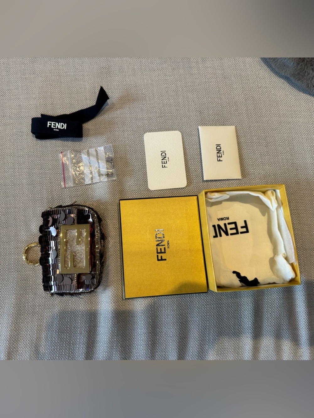 Fendi gold sequin nano baguette with chain